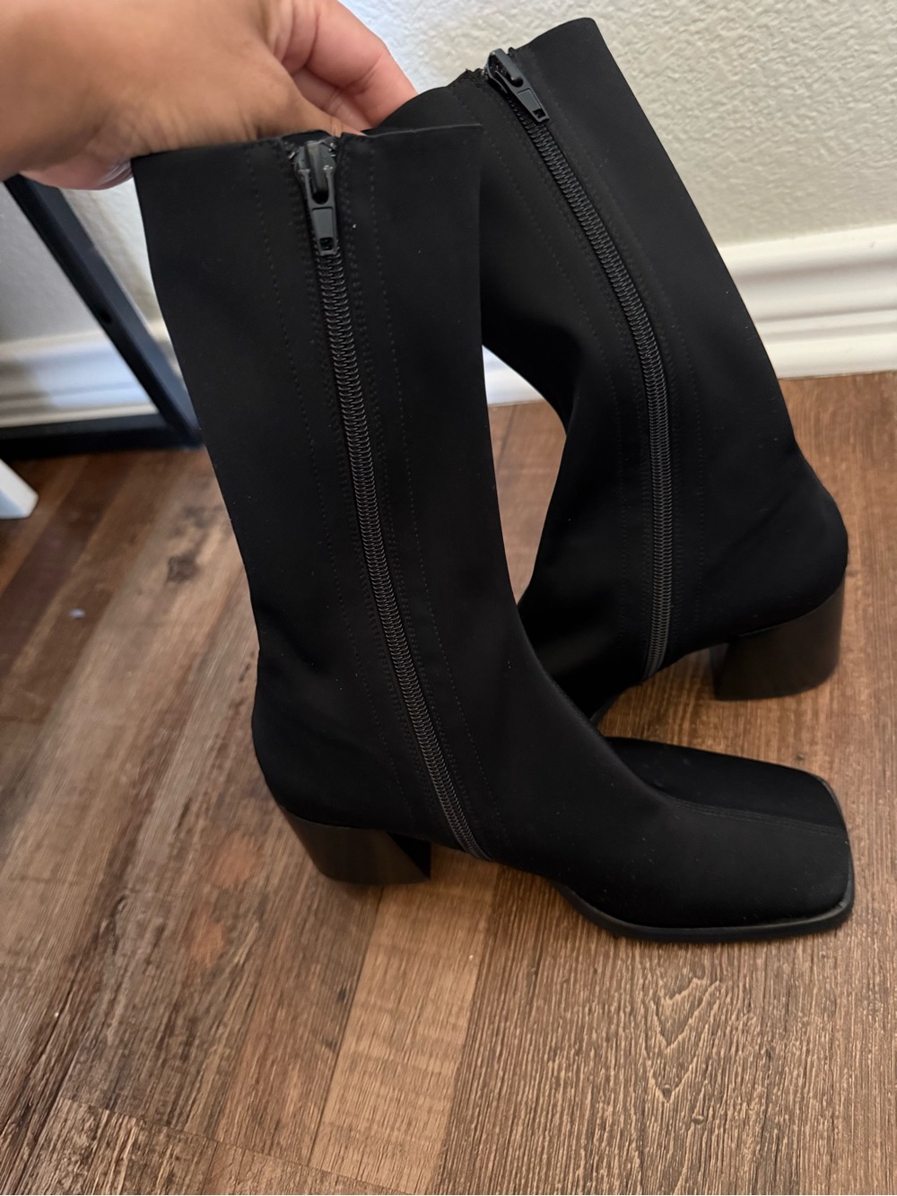 Jeffrey Campbell Black Mid-Calf Block Heel Boots - Picture 3 of 4